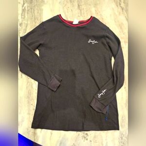 Sean John Black Waffle Knit Long Sleeve Shirt Men's Medium Logo Cuff & Chest